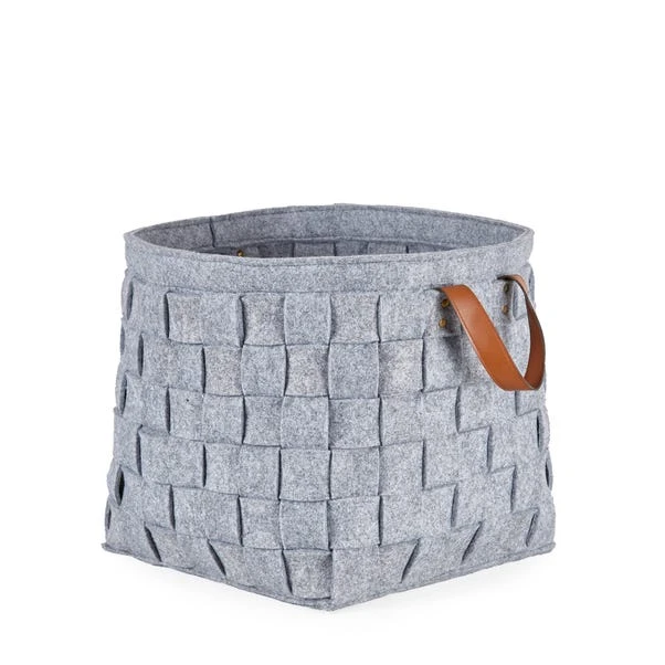 Grey Felt Storage Basket With Leather Handle 4 Grey Felt Storage Basket With Leather Handle - Image 2