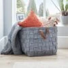 Grey Felt Storage Basket With Leather Handle 1 Grey Felt Storage Basket With Leather Handle -Dunelm 30667482