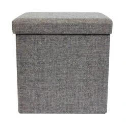 Faux Linen Cube Ottoman 41 Faux Linen Cube Ottoman -Dunelm 30723920 alt01