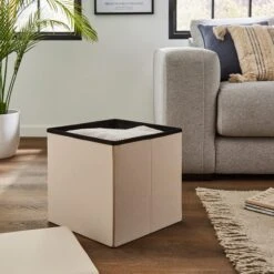 Faux Linen Cube Ottoman 38 Faux Linen Cube Ottoman -Dunelm 30723921 alt02