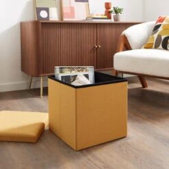 Faux Linen Cube Ottoman 32 Faux Linen Cube Ottoman -Dunelm 30723922 alt01