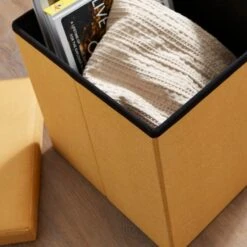 Faux Linen Cube Ottoman 33 Faux Linen Cube Ottoman -Dunelm 30723922 alt02