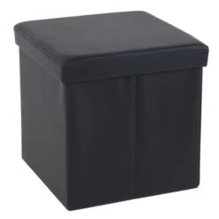 Faux Leather Cube Ottoman Black 11 Faux Leather Cube Ottoman Black -Dunelm 30723927 alt04