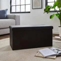Faux Leather Ottoman Black