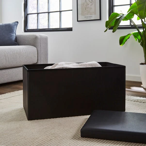 Faux Leather Ottoman Black 4 Faux Leather Ottoman Black - Image 2