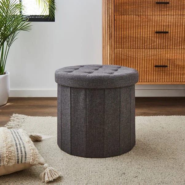 Round Shoe Storage Ottoman, Grey 3 Round Shoe Storage Ottoman, Grey