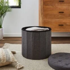 Round Shoe Storage Ottoman, Grey 8 Round Shoe Storage Ottoman, Grey -Dunelm 30723932 alt02