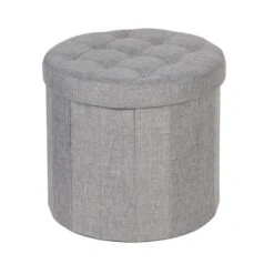 Round Shoe Storage Ottoman, Grey 9 Round Shoe Storage Ottoman, Grey -Dunelm 30723932 alt03