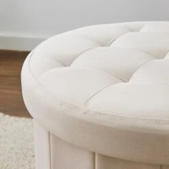 Round Shoe Storage Ottoman, Cream 7 Round Shoe Storage Ottoman, Cream -Dunelm 30723933 alt01