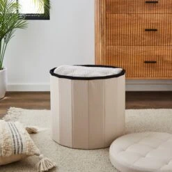 Round Shoe Storage Ottoman, Cream 8 Round Shoe Storage Ottoman, Cream -Dunelm 30723933 alt02