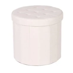 Round Shoe Storage Ottoman, Cream 9 Round Shoe Storage Ottoman, Cream -Dunelm 30723933 alt03