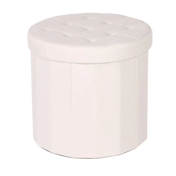 Round Shoe Storage Ottoman, Cream 6 Round Shoe Storage Ottoman, Cream - Image 4