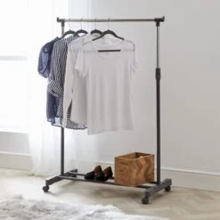 Silver Extendable Clothes Rail With Wheels