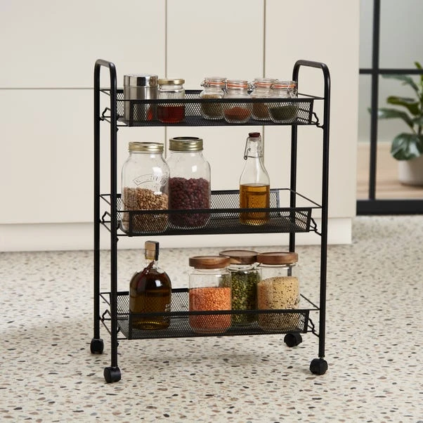 Black Mesh 3 Tier Storage Trolley 3 Black Mesh 3 Tier Storage Trolley