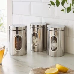 Set Of 3 Metal Kitchen Canisters 14 Set Of 3 Metal Kitchen Canisters -Dunelm 30796298
