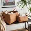 Artisan Faux Leather Baskets Set Of 2 Brown -Dunelm 30801384