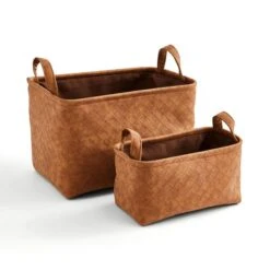 Artisan Faux Leather Baskets Set Of 2 Brown 7 Artisan Faux Leather Baskets Set Of 2 Brown -Dunelm 30801384 alt01