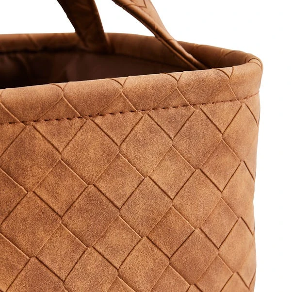 Artisan Faux Leather Baskets Set Of 2 Brown 5 Artisan Faux Leather Baskets Set Of 2 Brown - Image 3