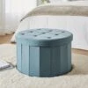 Velvet Large Round Ottoman, Pacific Blue 1 Velvet Large Round Ottoman, Pacific Blue -Dunelm 30801741