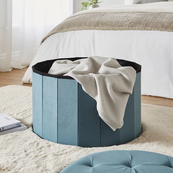 Velvet Large Round Ottoman, Pacific Blue 4 Velvet Large Round Ottoman, Pacific Blue - Image 2