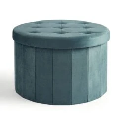 Velvet Large Round Ottoman, Pacific Blue 12 Velvet Large Round Ottoman, Pacific Blue -Dunelm 30801741 alt02