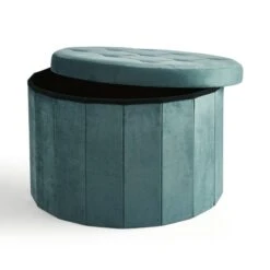 Velvet Large Round Ottoman, Pacific Blue 13 Velvet Large Round Ottoman, Pacific Blue -Dunelm 30801741 alt03