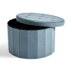 Velvet Large Round Ottoman, Pacific Blue 15 Velvet Large Round Ottoman, Pacific Blue -Dunelm 30801741 alt05