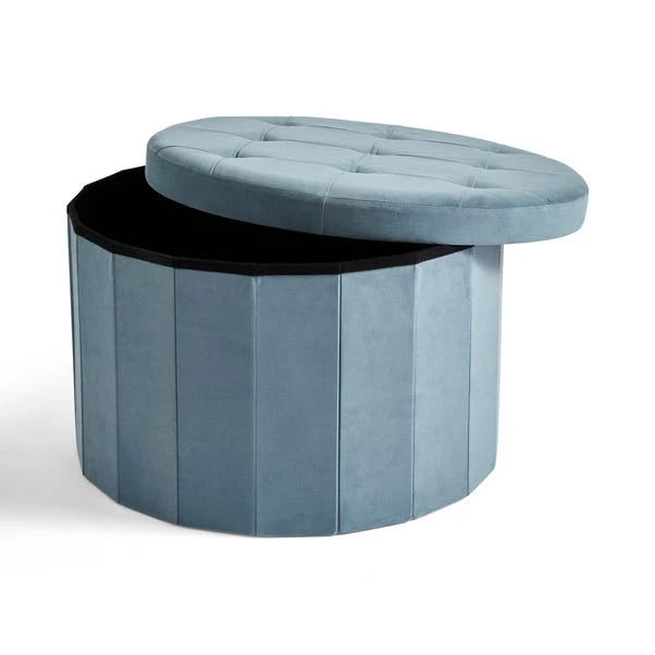 Velvet Large Round Ottoman, Pacific Blue 8 Velvet Large Round Ottoman, Pacific Blue - Image 6