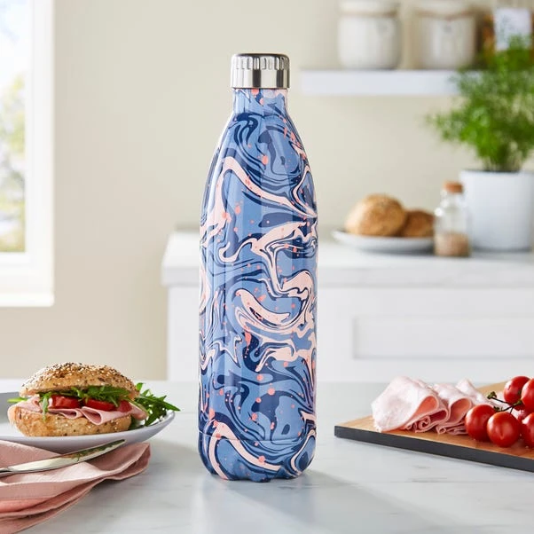 1L Water Flask, Navy And Pink Marble 3 1L Water Flask, Navy And Pink Marble