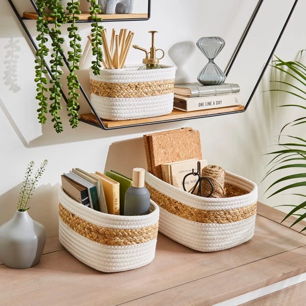 Set Of 3 Mixed Material Storage Baskets 3 Set Of 3 Mixed Material Storage Baskets