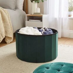 Velvet Large Round Ottoman 7 Velvet Large Round Ottoman -Dunelm 30835308 alt01