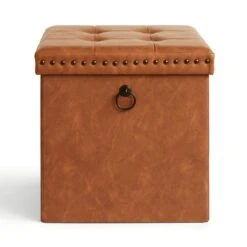 Faux Leather Cube Ottoman, Tan 10 Faux Leather Cube Ottoman, Tan -Dunelm 30835314 alt03