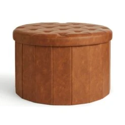 Faux Leather Large Round Ottoman 8 Faux Leather Large Round Ottoman -Dunelm 30835316 alt02