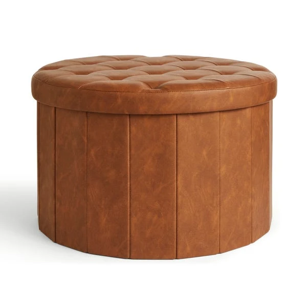 Faux Leather Large Round Ottoman 5 Faux Leather Large Round Ottoman - Image 3