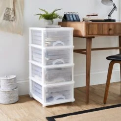 Plastic 4 Drawer Storage Tower Unit 31 Plastic 4 Drawer Storage Tower Unit -Dunelm 30882377