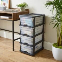 Plastic 4 Drawer Storage Tower Unit 28 Plastic 4 Drawer Storage Tower Unit -Dunelm 30882379