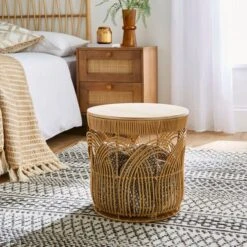 Faux Rattan Storage Basket With Lid
