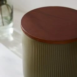 Lynton Olive Ribbed Kitchen Canister 6 Lynton Olive Ribbed Kitchen Canister -Dunelm 30893320 alt01