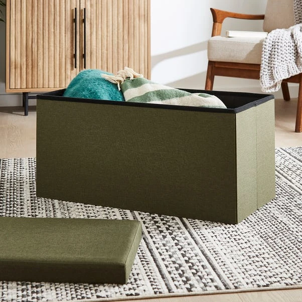 Faux Linen Rectangular Ottoman 4 Faux Linen Rectangular Ottoman - Image 2