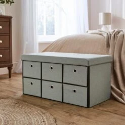 6 Drawer Faux Linen Foldable Ottoman 22 6 Drawer Faux Linen Foldable Ottoman -Dunelm 30920017
