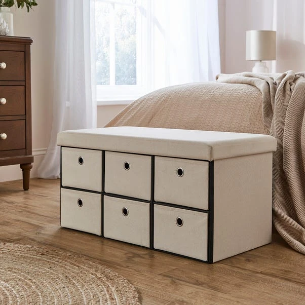 6 Drawer Faux Linen Foldable Ottoman 7 6 Drawer Faux Linen Foldable Ottoman - Image 5