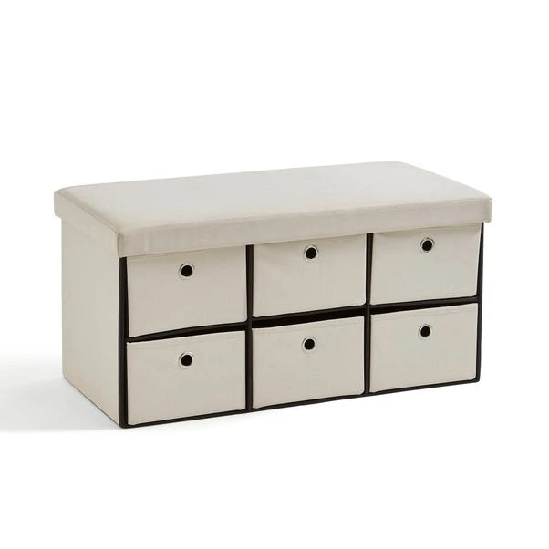 6 Drawer Faux Linen Foldable Ottoman 9 6 Drawer Faux Linen Foldable Ottoman - Image 7