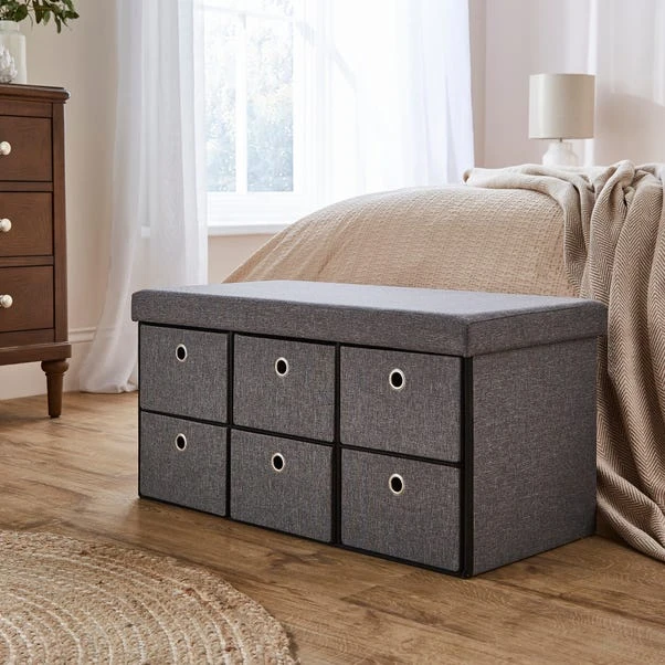 6 Drawer Faux Linen Foldable Ottoman 3 6 Drawer Faux Linen Foldable Ottoman