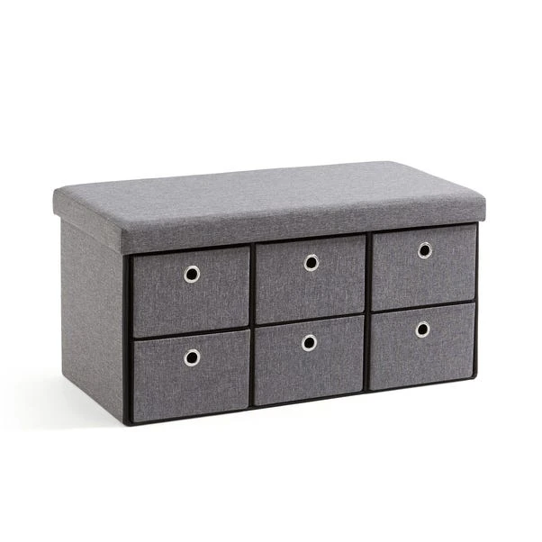 6 Drawer Faux Linen Foldable Ottoman 5 6 Drawer Faux Linen Foldable Ottoman - Image 3