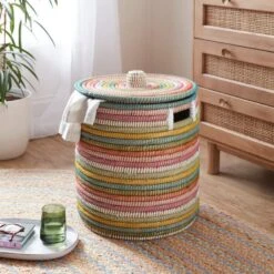 Rainbow Round Storage Basket With Lid