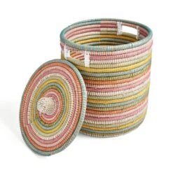Rainbow Round Storage Basket With Lid 7 Rainbow Round Storage Basket With Lid -Dunelm 30921125 alt02