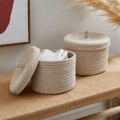 Jupiter Set Of 2 Woven Fabric Baskets With Lids