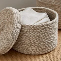 Jupiter Set Of 2 Woven Fabric Baskets With Lids -Dunelm 30921592 alt01