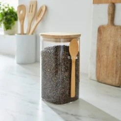 Glass Square Jar With Spoon 12 Glass Square Jar With Spoon -Dunelm 30925121