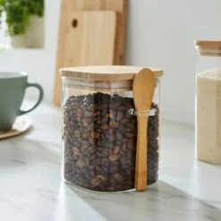 Glass Square Jar With Spoon 10 Glass Square Jar With Spoon -Dunelm 30925123